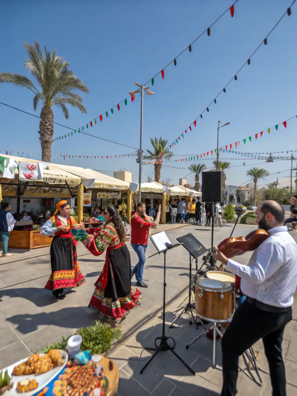 A vibrant image depicting a lively village festival, showcasing traditional music, dance, and food stalls, capturing the essence of community celebration.