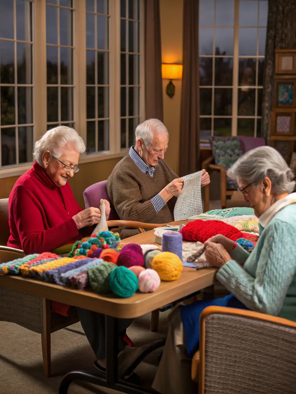 A heartwarming image of an intergenerational workshop, where elderly members are teaching traditional crafts to young children, fostering a sense of connection and cultural preservation.