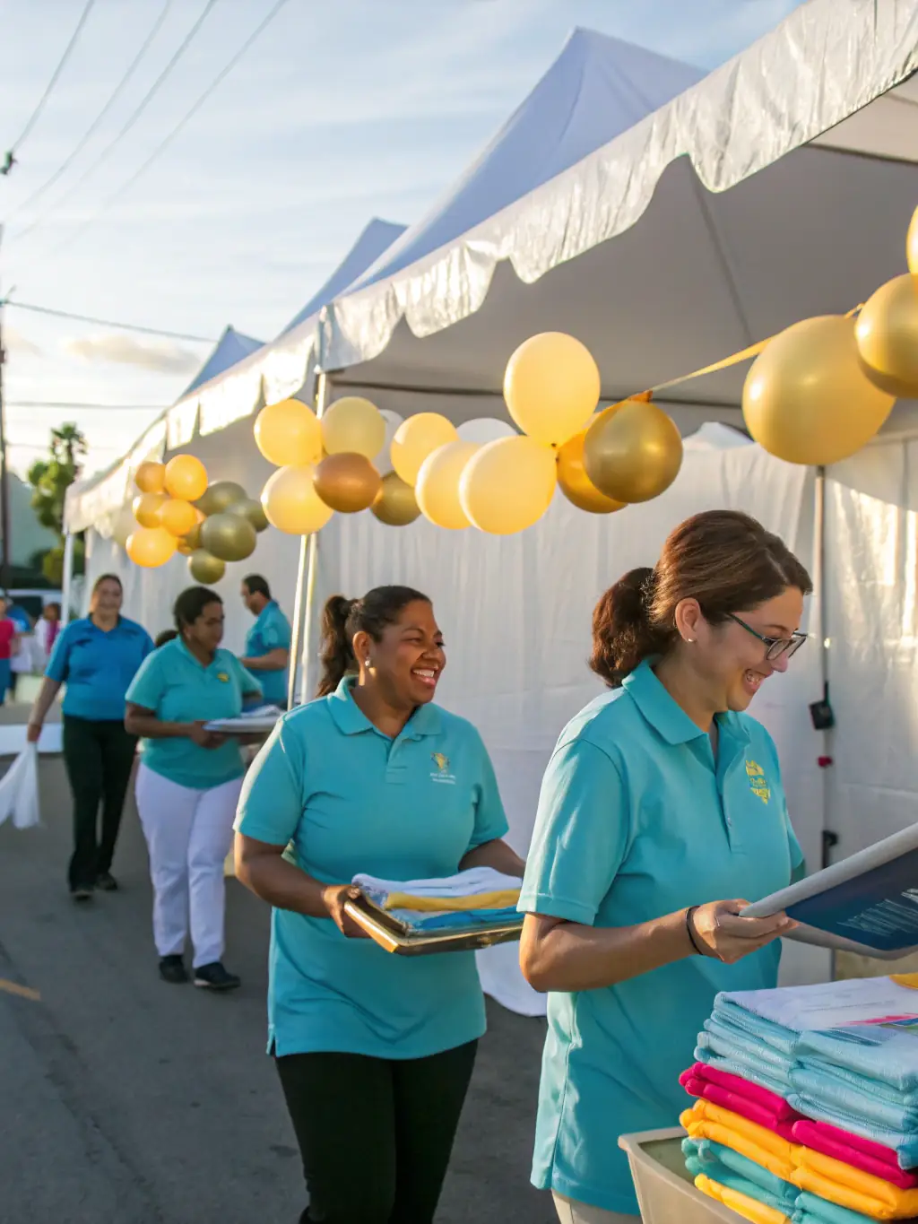 An image showing volunteers setting up for a local event, highlighting the community involvement in COMITE DES FETES activities.