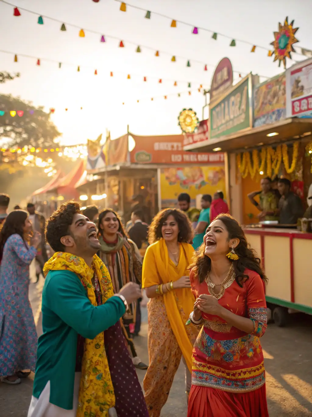 A colorful image depicting a festive celebration with decorations and people enjoying themselves at an event organized by COMITE DES FETES.