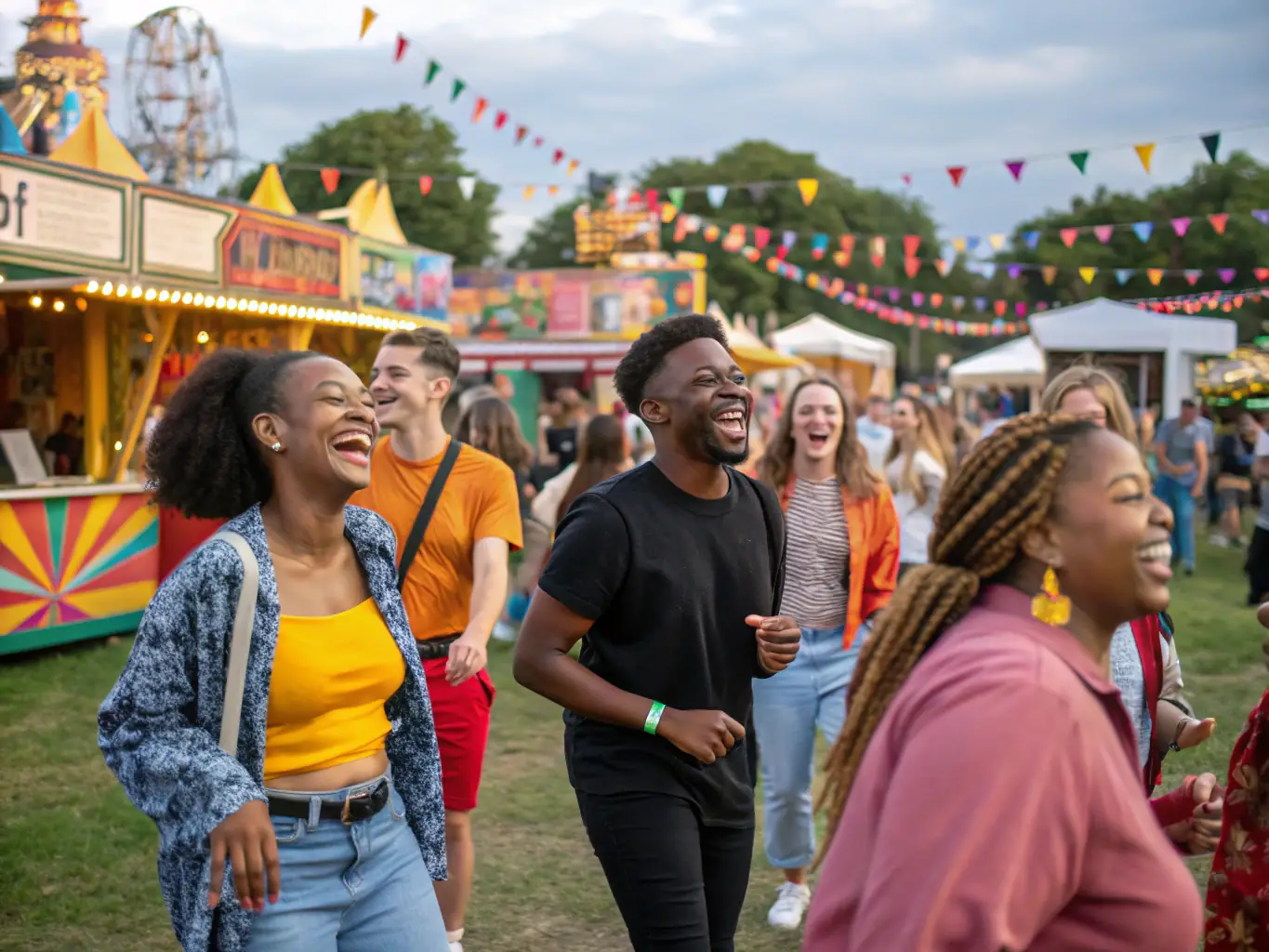 A diverse crowd of people enjoying a lively cultural event organized by COMITE DES FETES, highlighting the fun and engaging atmosphere.