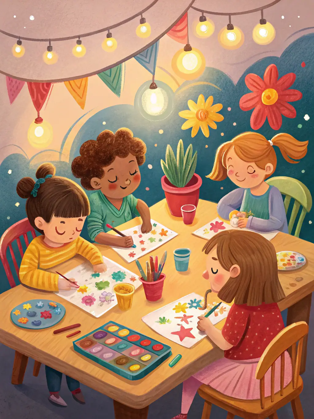 A photograph of children participating in a traditional craft workshop during a COMITE DES FETES event, emphasizing the organization's role in preserving local traditions.